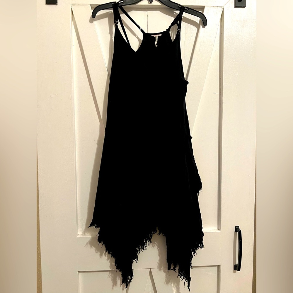 FREE PEOPLE Intimately Charcoal slip TATTERED UP raw hem Asymmetric dress Sz M